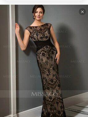 Missacc Sheath-Column Illusion Neck Floor Length Lace Mother of the Bride/Groom